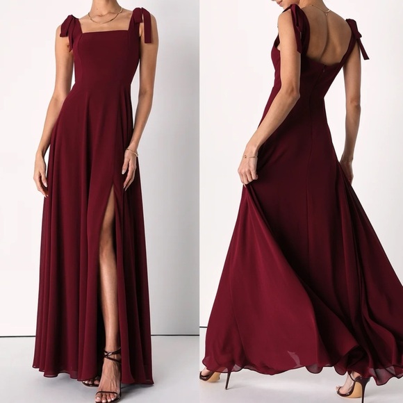 NWOT Love Me Forever Burgundy Tie-Strap Square Neck Maxi Dress - Picture 1 of 2